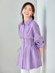 Seusyu 側邊綁帶落肩袖襯衫