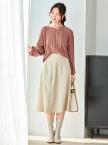 SHEIN LUNE 珍珠細節羅紋針織T恤 - 淺粉色 - 查看 4