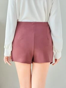 SHEIN Privé 素色紐扣細節下擺開叉裙褲 - 淡紫色 - 查看 2