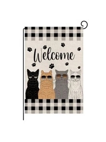 1pc Cat & Letter Graphic Garden Flag - Multicolor - View 1