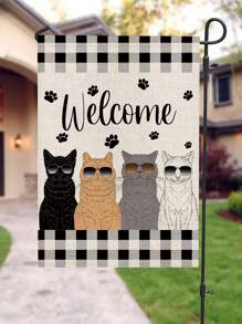 1pc Cat & Letter Graphic Garden Flag - Multicolor - View 2