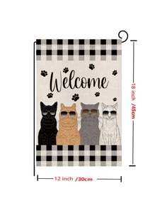 1pc Cat & Letter Graphic Garden Flag - Multicolor - View 4