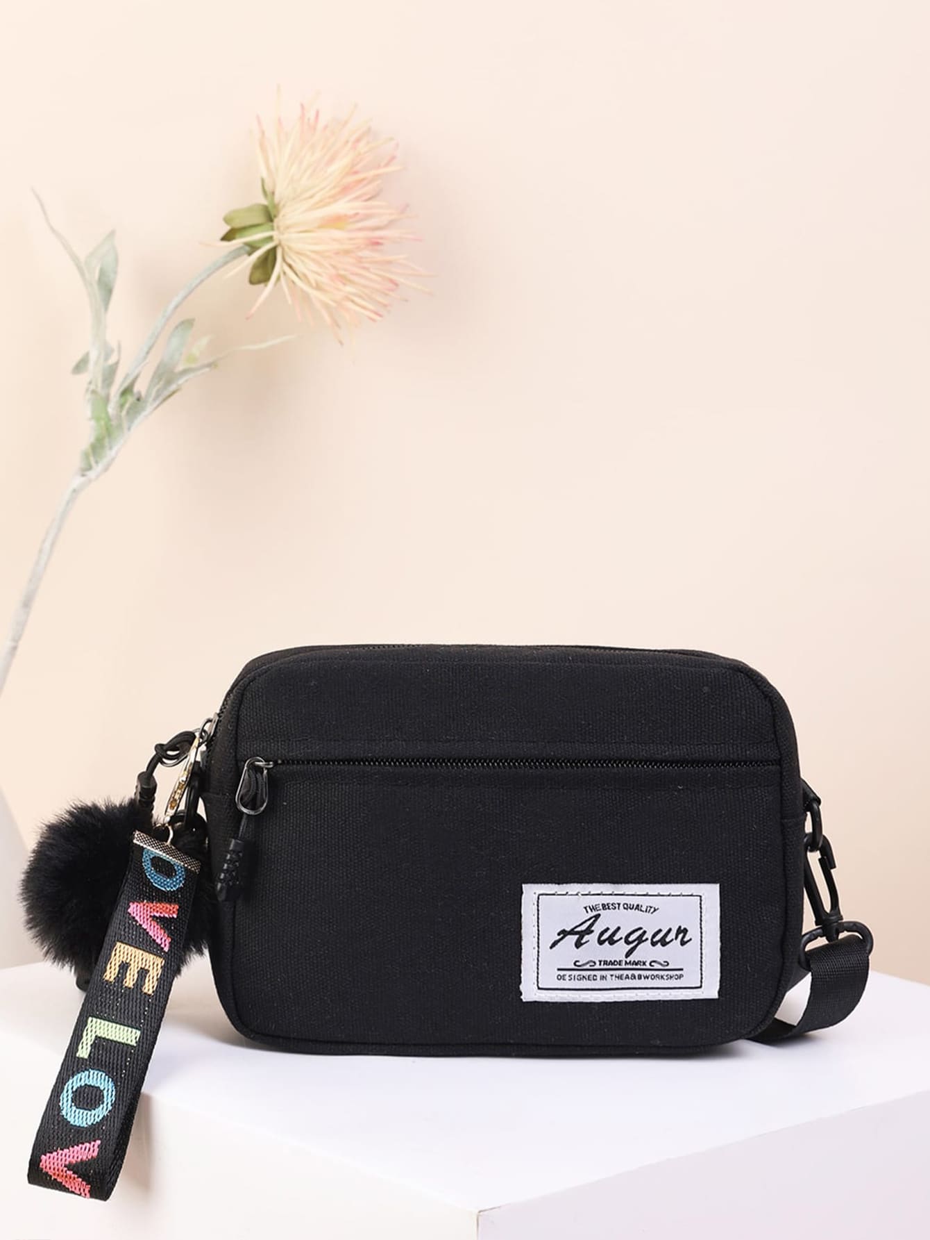 Túi đeo chéo trẻ em POM Pom Lá thư Có thể điều chỉnh được - màu đen - Xem 1