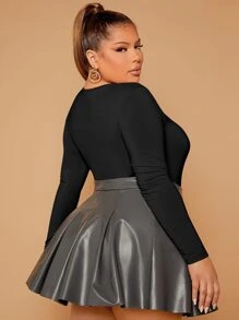 SHEIN SXY Plus Square Neck Slim Fit Bodysuit - Black - View 2