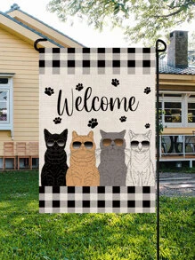 1pc Cat & Letter Graphic Garden Flag - Multicolor - View 3