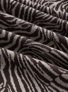 ROMWE PUNK Grunge Zebra Striped Fuzzy Trim Single Breasted Coat - Coffee Brown - View 3