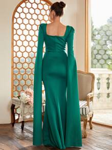 Missord 方領開衩袖魚尾裙下擺正式連衣裙