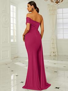 Missord 單肩褶邊側垂及地正式連衣裙 - 粉色 - 查看 2