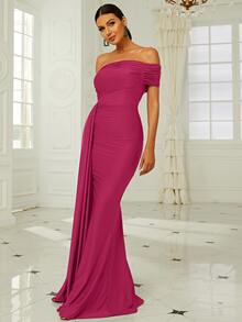 Missord 單肩褶邊側垂及地正式連衣裙 - 粉色 - 查看 5