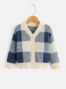 Toddler Boys Gingham Pattern Button Up Cardigan - Multicolor - View 1