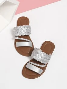 Niñas Sandalias de color metálico con diseño trenzado - Plateado - Ver 3