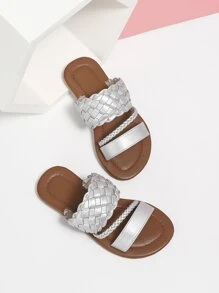 Niñas Sandalias de color metálico con diseño trenzado - Plateado - Ver 4