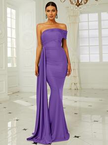 Missord One Shoulder Side Draped Formal Dress - Violet Purple - View 1