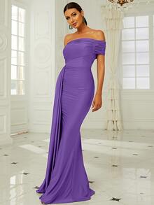 Missord One Shoulder Side Draped Formal Dress - Violet Purple - View 4