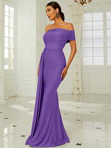 Missord One Shoulder Side Draped Formal Dress - Violet Purple - View 6
