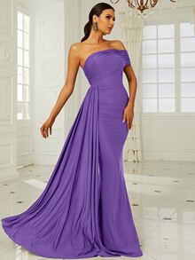 Missord One Shoulder Side Draped Formal Dress - Violet Purple - View 7