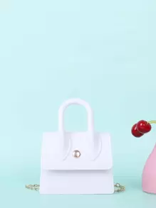 1 件纯色 PVC 材质迷你挎包果冻鳄鱼纹钱包小链条包便携购物包适合女孩聚会和日常使用 - 白色 - 查看 1