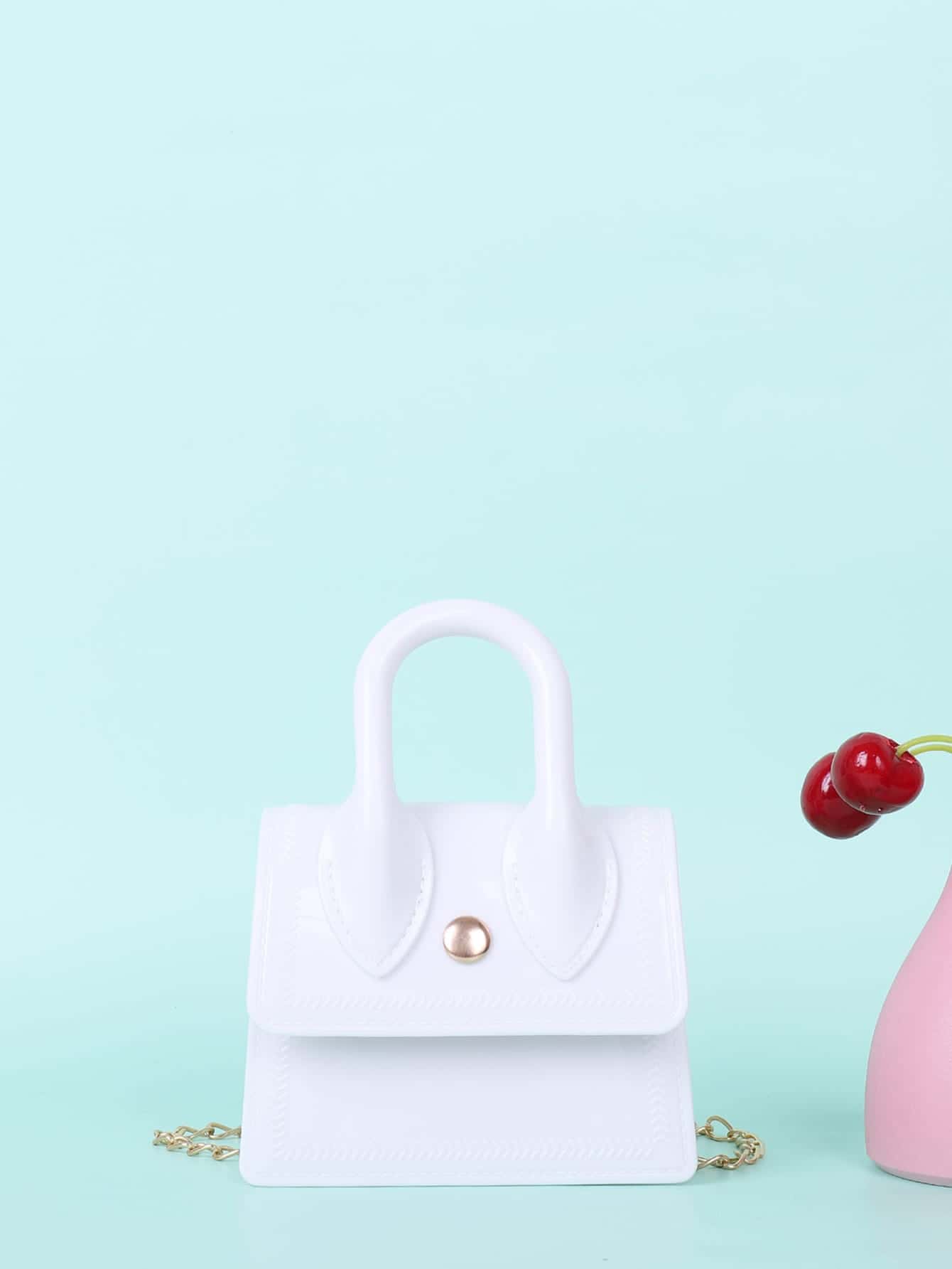 1 件纯色 PVC 材质迷你挎包果冻鳄鱼纹钱包小链条包便携购物包适合女孩聚会和日常使用 - 白色 - 查看 1