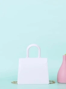 1 件纯色 PVC 材质迷你挎包果冻鳄鱼纹钱包小链条包便携购物包适合女孩聚会和日常使用 - 白色 - 查看 2