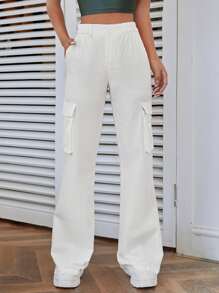 Muchica 高腰側翻蓋口袋工裝褲