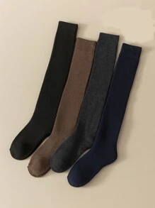 4pairs Men Solid Over The Calf Socks - Multicolor - View 1