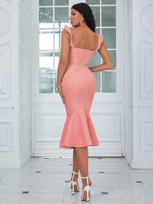 荷葉邊魚尾裙下擺緊身上衣緊身連衣裙 - 粉色 - 查看 2