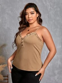 SHEIN LUNE Plus Frill Trim Cami Top - Apricot - View 5
