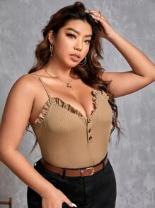 SHEIN LUNE Plus Frill Trim Cami Top - Apricot - View 6