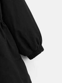 SHEIN EZwear Plus Drawstring Waist Fuzzy Trim Hooded Parka Coat - Black - View 4