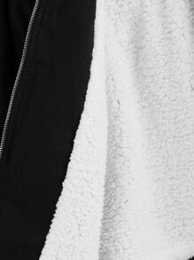 SHEIN EZwear Plus Drawstring Waist Fuzzy Trim Hooded Parka Coat - Black - View 5