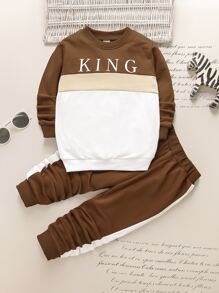 SHEIN Toddler Boys Colour-block Letter Graphic Sweatshirt & Joggers - Multicolor - View 1