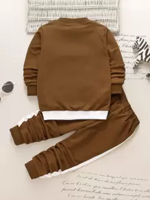 SHEIN Toddler Boys Colour-block Letter Graphic Sweatshirt & Joggers - Multicolor - View 2