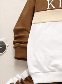 SHEIN Toddler Boys Colour-block Letter Graphic Sweatshirt & Joggers - Multicolor - View 5