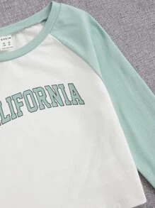 SHEIN 圓領長運動袖少女字母印花T卹 - 薄荷綠 - 查看 3