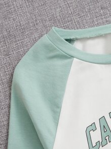 SHEIN 圓領長運動袖少女字母印花T卹 - 薄荷綠 - 查看 4