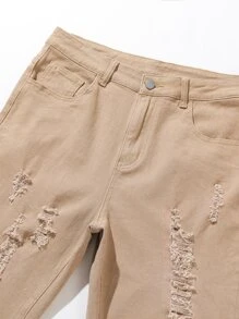 Manfinity LEGND Hombres Jeans ajustados desgarro algodón - Caqui - Ver 3