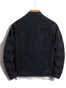 Manfinity Men Letter Patched Detail Flap Pocket Denim Jacket Without Tee - Black - View 2