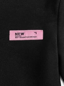 SHEIN Girls Letter Patched Mock Neck Thermal Tee - Black - View 5