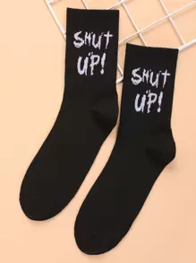 Men Slogan Graphic Crew Socks - Black - View 2