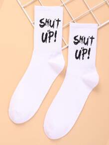 Men Slogan Graphic Crew Socks - White - View 2