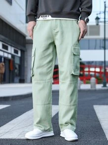 Manfinity Men Flap Pocket Side Cargo Jeans - Mint Green - View 1