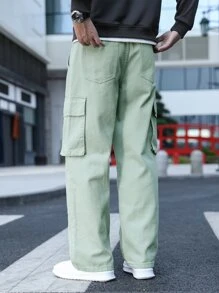 Manfinity Men Flap Pocket Side Cargo Jeans - Mint Green - View 2