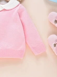 Baby Contrast Collar Jumper - Baby Pink - View 3