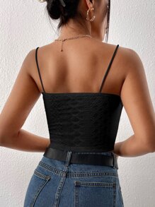SHEIN Privé Twist Front Cut Out Schiffy Cami Top - Black - View 2