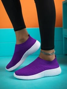 Minimalist Slip On Running Shoes - Purple - View 5