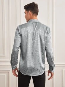 Manfinity Hombres Camisa jacquard con botón - Gris Claro - Ver 2