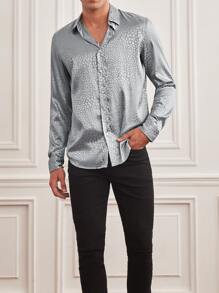 Manfinity Hombres Camisa jacquard con botón - Gris Claro - Ver 4