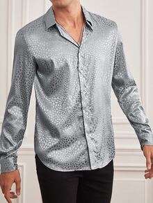 Manfinity Hombres Camisa jacquard con botón - Gris Claro - Ver 5