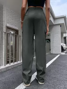 Flirla High Waist Flap Pocket Cargo Pants