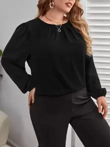 Reflora Blusa de manga farol de espalda con abertura de ojo - Negro - Ver 3